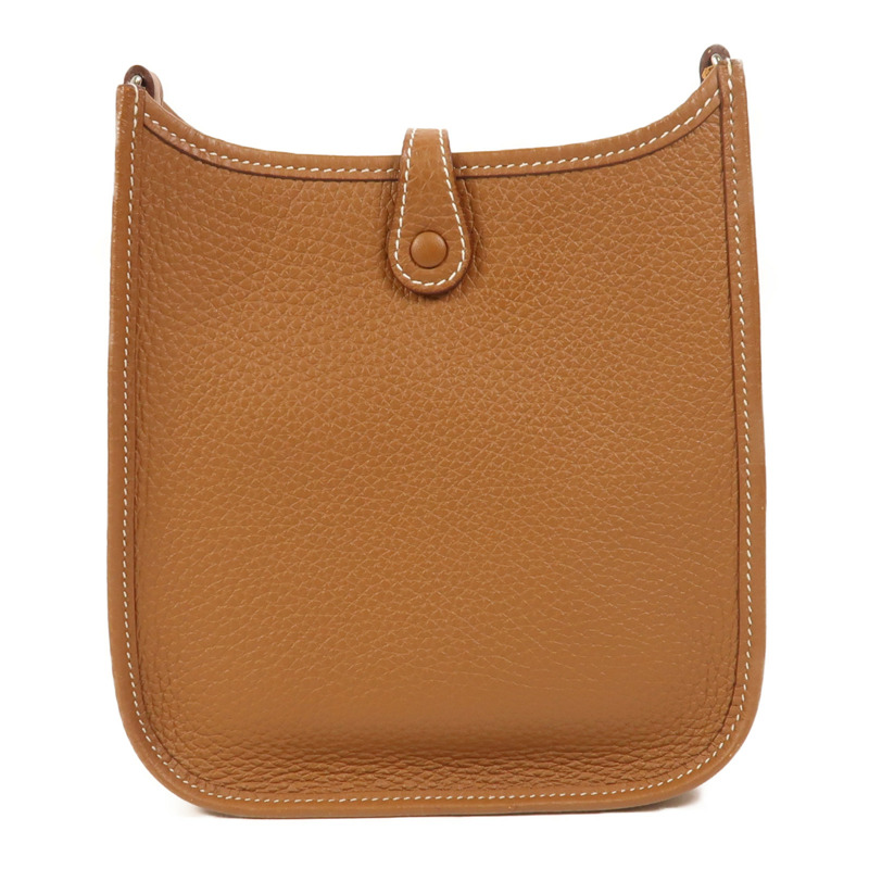 HERMES Clemence皮革Evelyne TPM銀扣肩背袋Gold-1