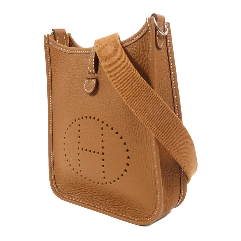 HERMES Clemence皮革Evelyne TPM銀扣肩背袋Gold-2
