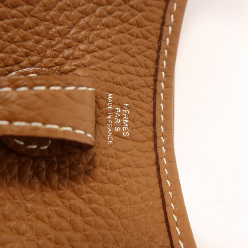 HERMES Clemence皮革Evelyne TPM銀扣肩背袋Gold-5