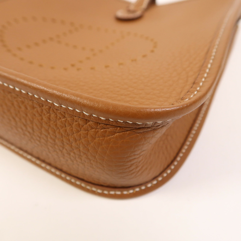 HERMES Clemence皮革Evelyne TPM銀扣肩背袋Gold-8