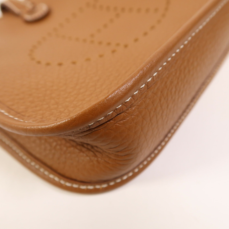 HERMES Clemence皮革Evelyne TPM銀扣肩背袋Gold-9