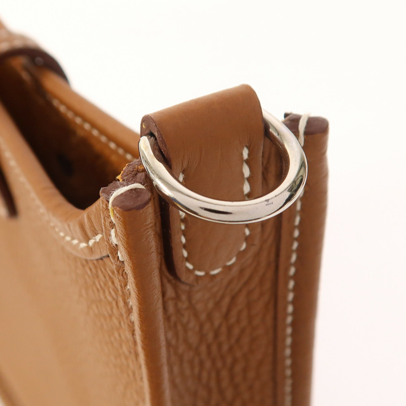 HERMES Clemence皮革Evelyne TPM銀扣肩背袋Gold-13