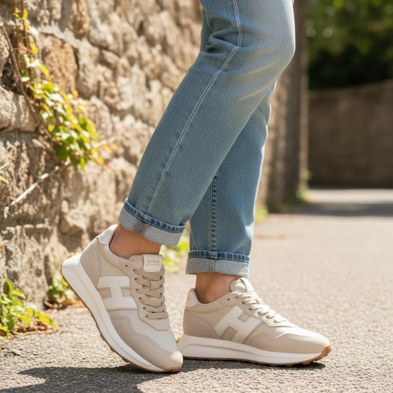 Hogan 女款 H641絨面革拼接運動鞋 灰色/底高5公分 IT35/36/36.5/37/37.5/38/38.5/39/40-7