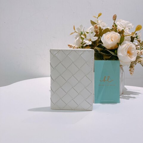 TW4715 Bottega Veneta Card Holder Blanc 彩藍色配白色