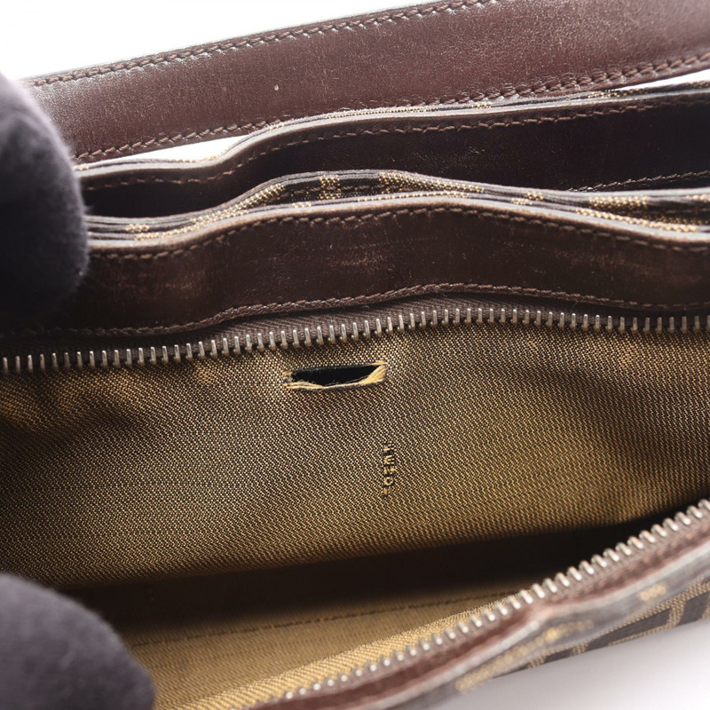 FENDI Zucca 肩背包 帆布皮革 棕色 二手 女士-5