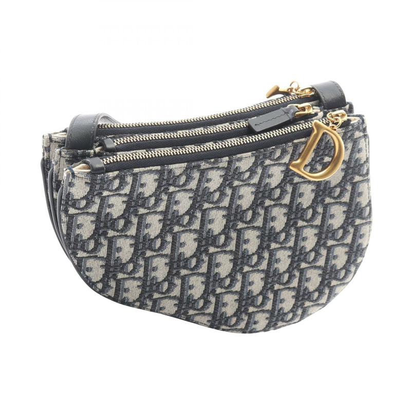 Christian Dior 馬鞍斜背包，帆布皮革，海軍藍，二手-1