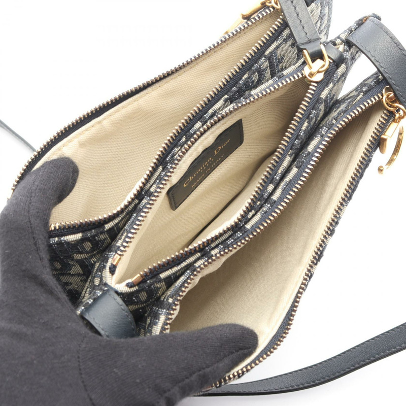 Christian Dior 馬鞍斜背包，帆布皮革，海軍藍，二手-2