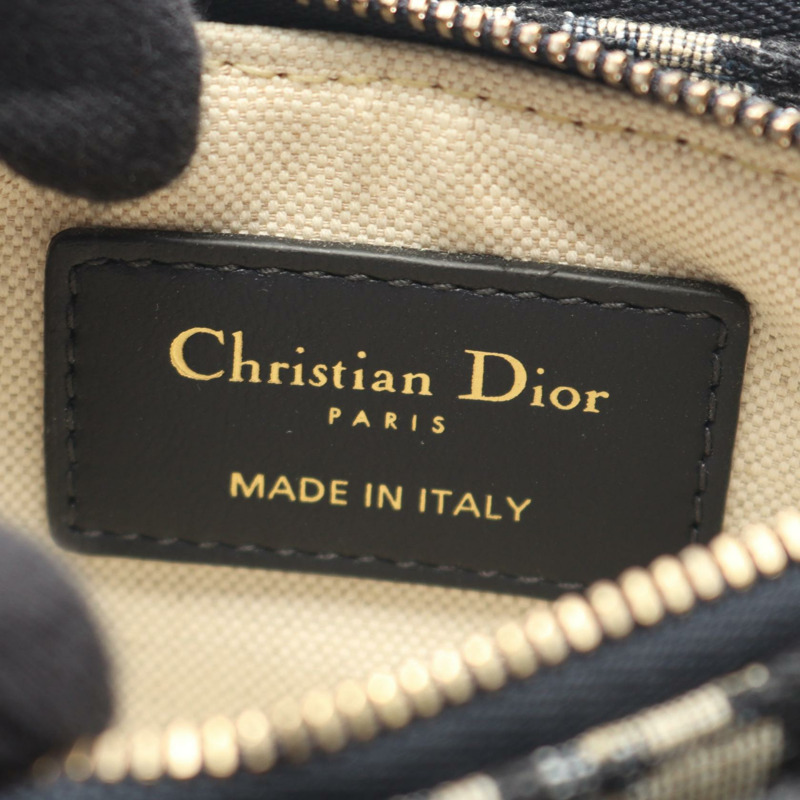 Christian Dior 馬鞍斜背包，帆布皮革，海軍藍，二手-3