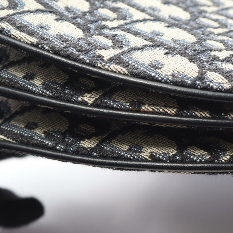 Christian Dior 馬鞍斜背包，帆布皮革，海軍藍，二手-6