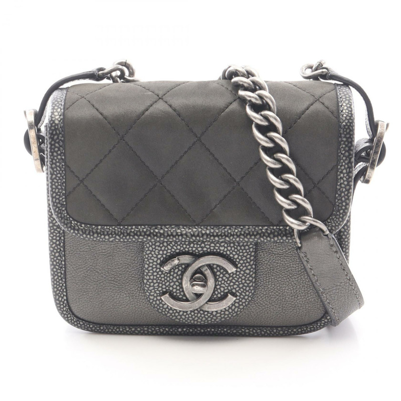 香奈兒 (CHANEL) Matelasse Chain Shoulder Bag 斜背包 皮革 灰色 二手 女士 CC Coco-0