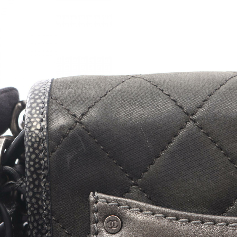香奈兒 (CHANEL) Matelasse Chain Shoulder Bag 斜背包 皮革 灰色 二手 女士 CC Coco-6