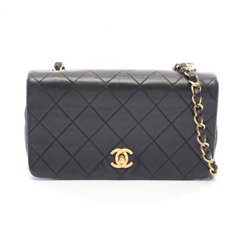 香奈兒迷你絎縫全蓋肩背包 A03571 羊皮 黑色 二手 金色五金-0