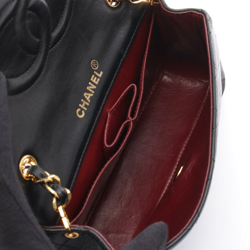 香奈兒迷你絎縫全蓋肩背包 A03571 羊皮 黑色 二手 金色五金-2