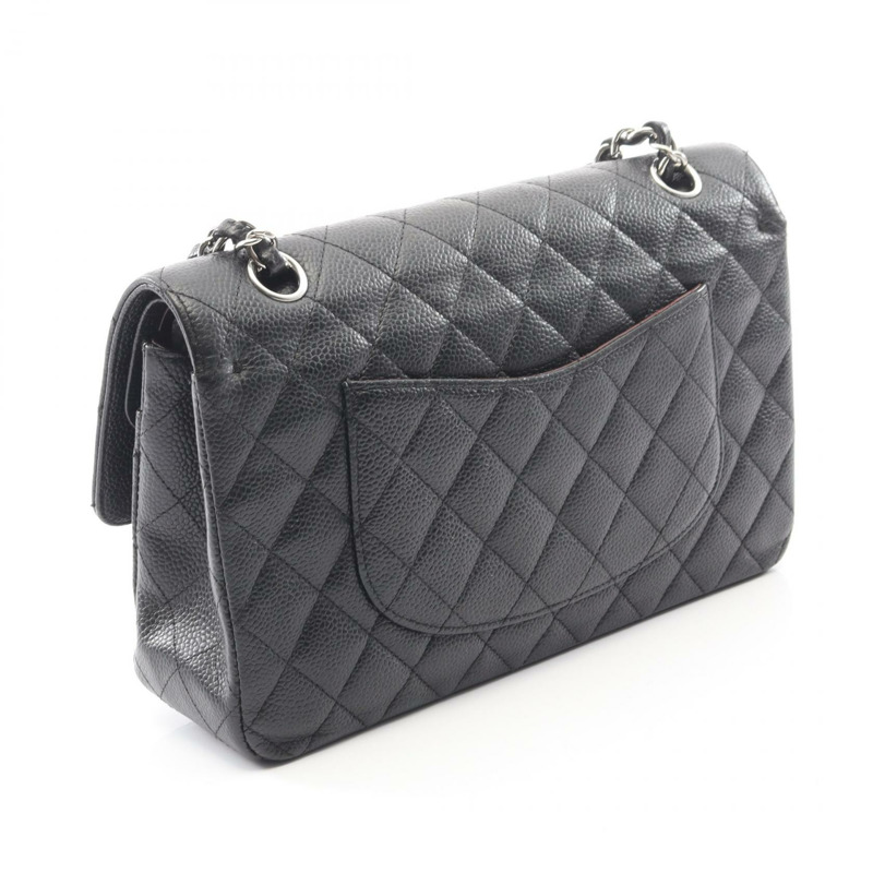香奈兒 Matelasse W 翻蓋肩背包 A01112 黑色粒面小牛皮 二手 SHW-1