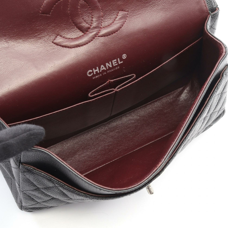 香奈兒 Matelasse W 翻蓋肩背包 A01112 黑色粒面小牛皮 二手 SHW-2