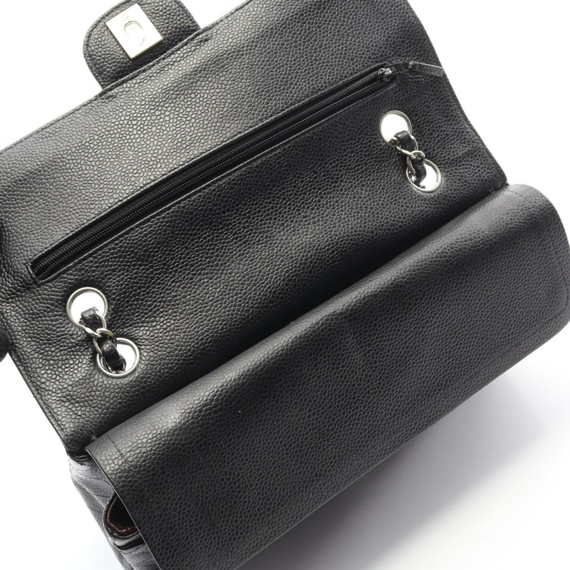 香奈兒 Matelasse W 翻蓋肩背包 A01112 黑色粒面小牛皮 二手 SHW-5