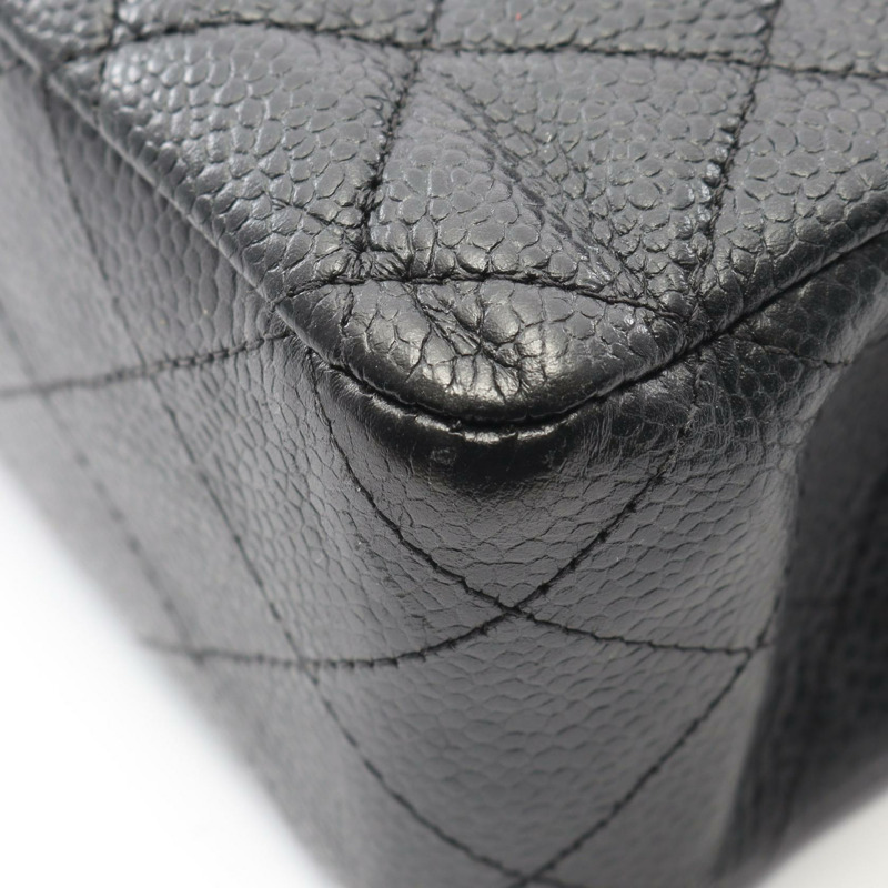 香奈兒 Matelasse W 翻蓋肩背包 A01112 黑色粒面小牛皮 二手 SHW-6