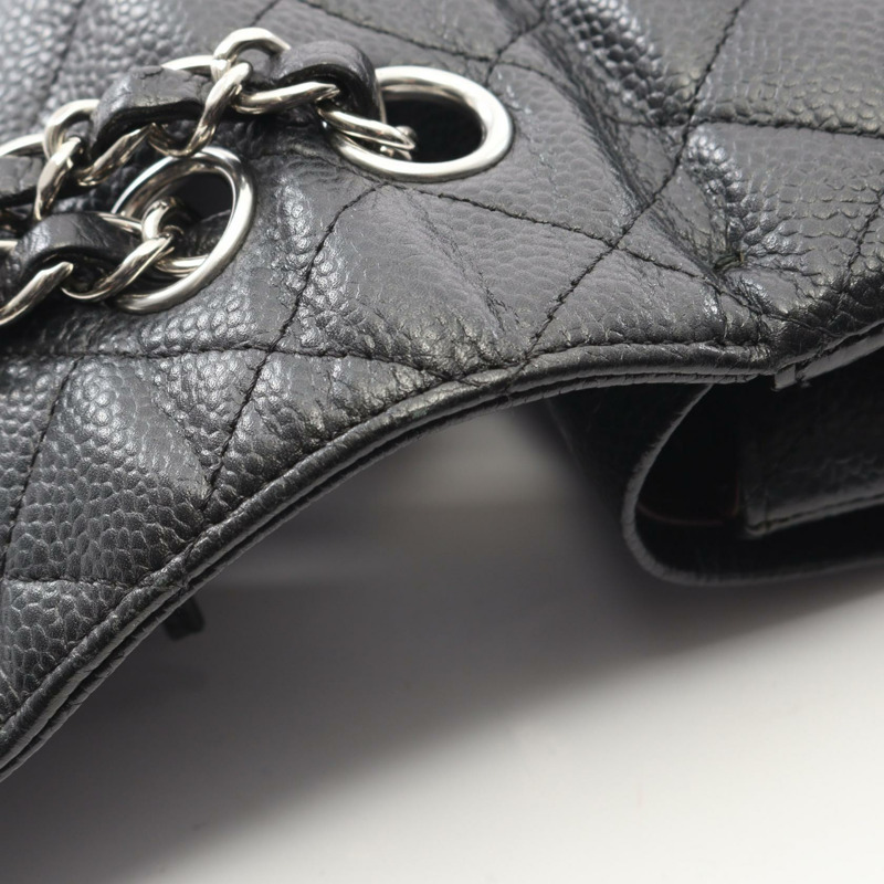 香奈兒 Matelasse W 翻蓋肩背包 A01112 黑色粒面小牛皮 二手 SHW-7