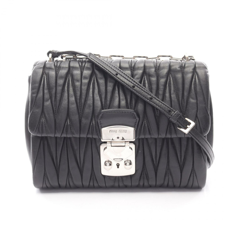 Miu Miu Materasse 黑色皮革單肩手提包,二手女款-0