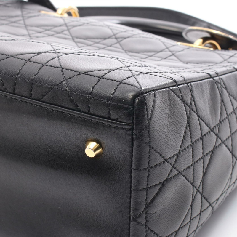 Dior LADY DIOR Cannage 肩背手提包,黑色皮革,二手女款-4