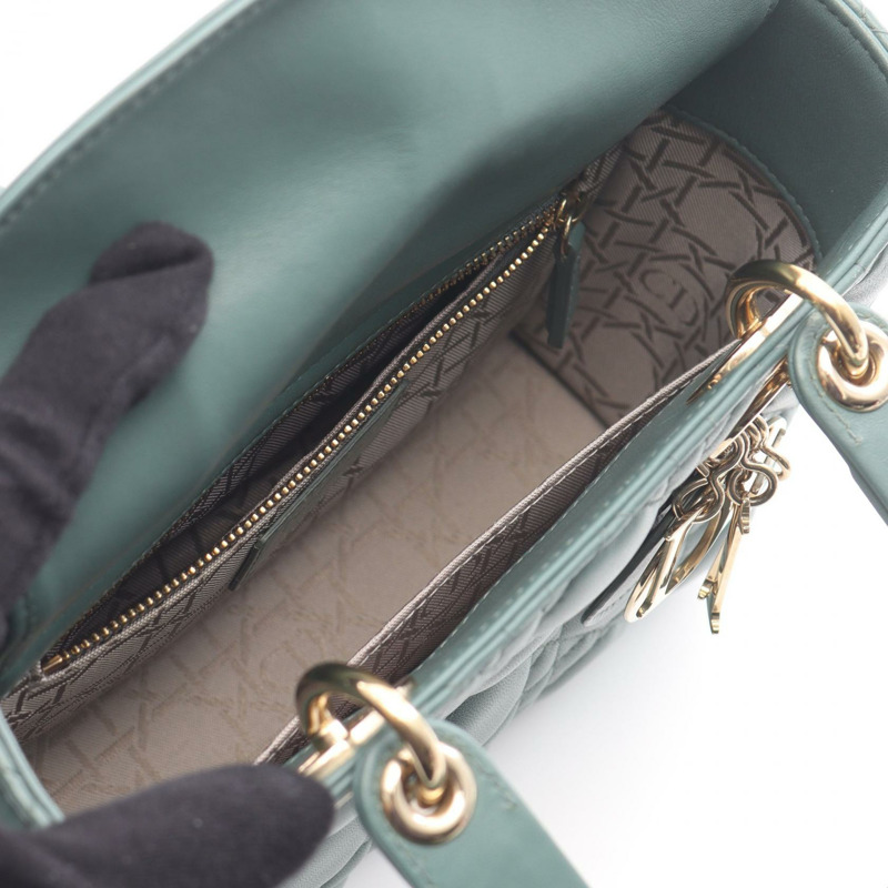 Dior Lady Dior 小號肩斜背包,綠色皮革,二手女款-2