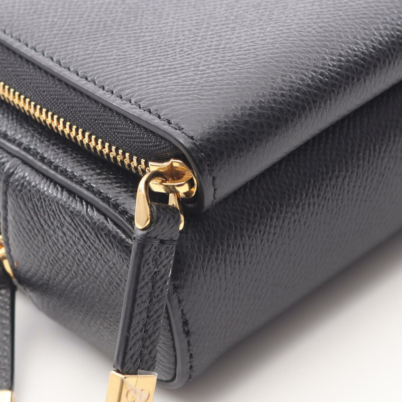 Dior Caro 雙口袋斜背包，黑色皮革，二手女款-6