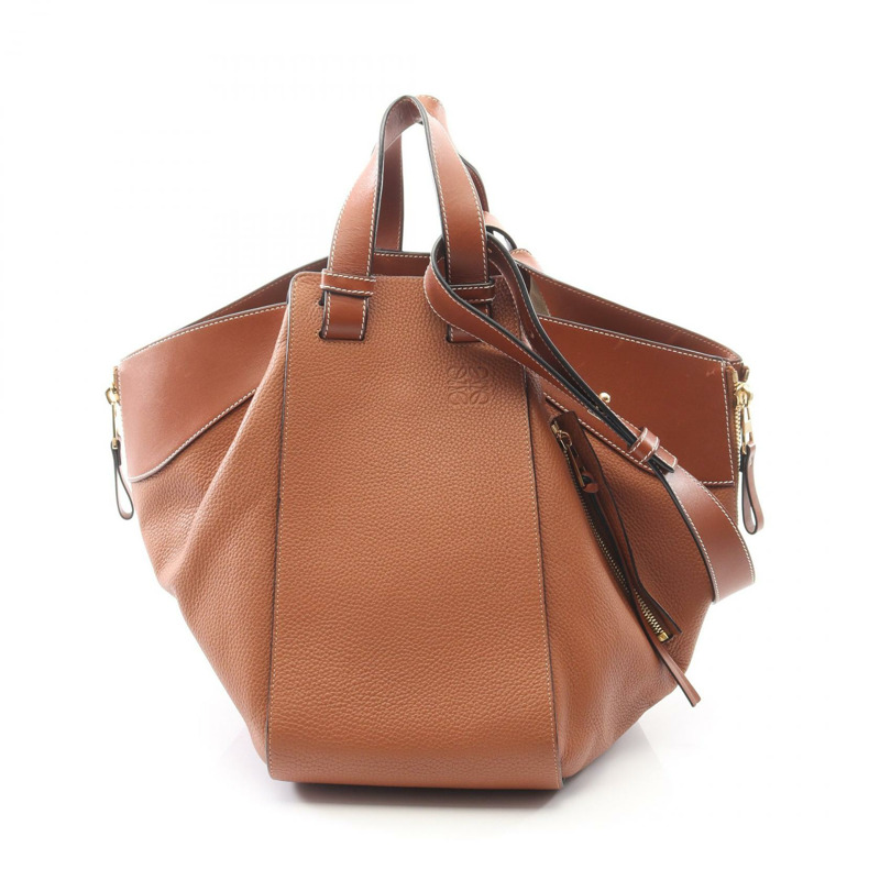 LOEWE Hammock 中型單肩手提包,棕色皮革,二手女款-0