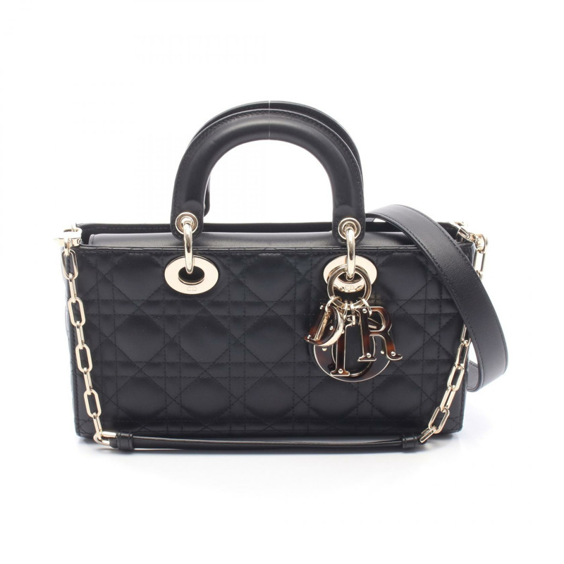 Dior LADY D-JOY 中型 Cannage 斜背包，黑色皮革，二手-0