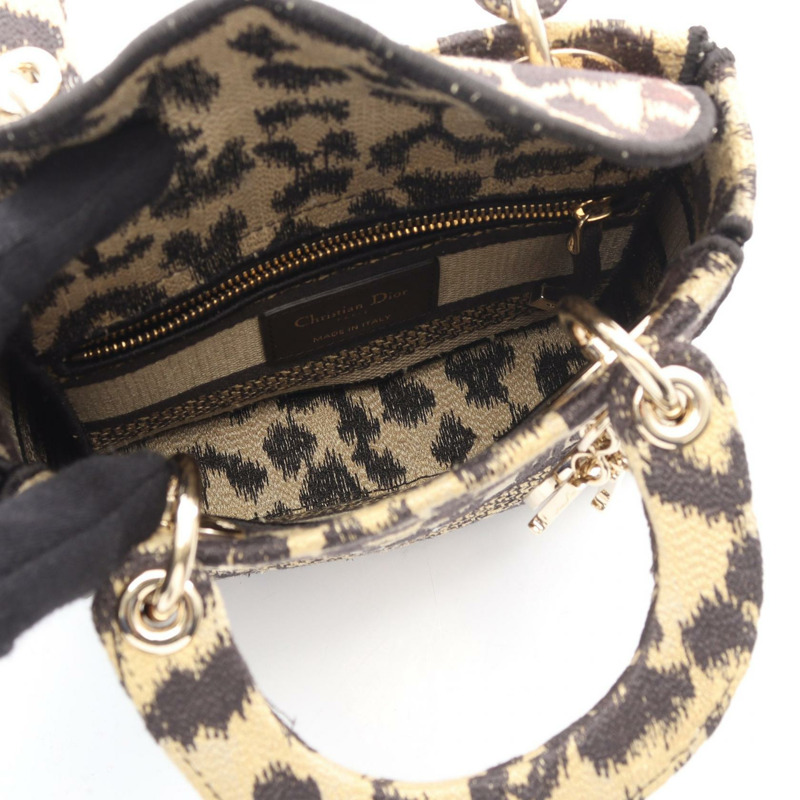 Dior LADY D-LITE 迷你單肩手提包，帆布材質，米色/黑色，二手，女士款，帶品牌標誌-2