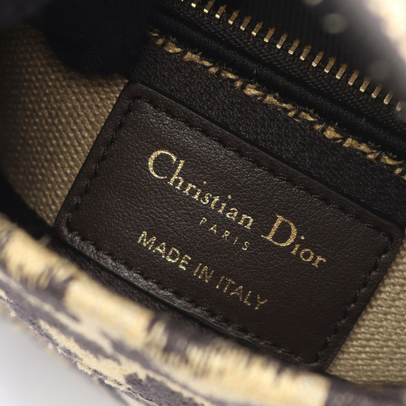 Dior LADY D-LITE 迷你單肩手提包，帆布材質，米色/黑色，二手，女士款，帶品牌標誌-3