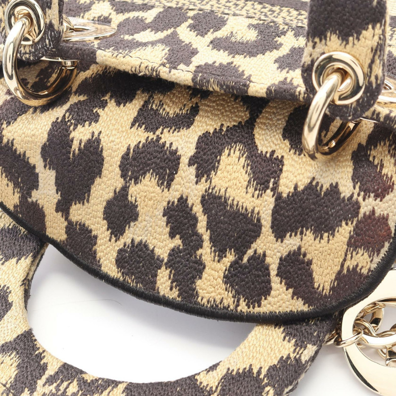 Dior LADY D-LITE 迷你單肩手提包，帆布材質，米色/黑色，二手，女士款，帶品牌標誌-4