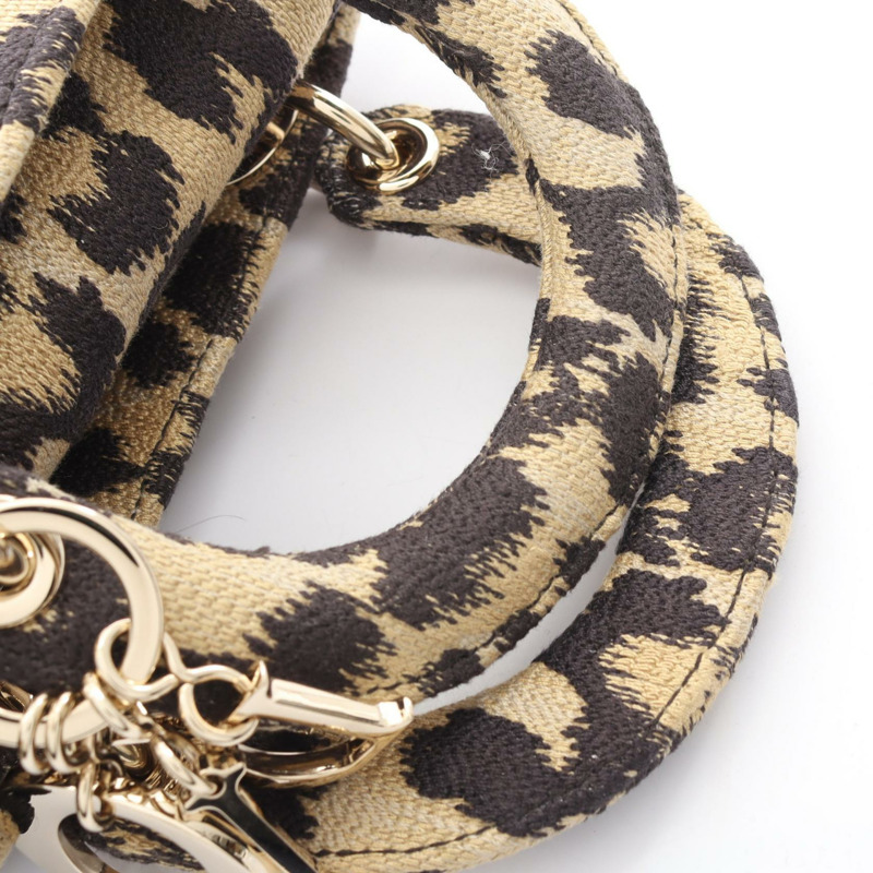 Dior LADY D-LITE 迷你單肩手提包，帆布材質，米色/黑色，二手，女士款，帶品牌標誌-5