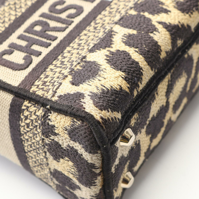 Dior LADY D-LITE 迷你單肩手提包，帆布材質，米色/黑色，二手，女士款，帶品牌標誌-6