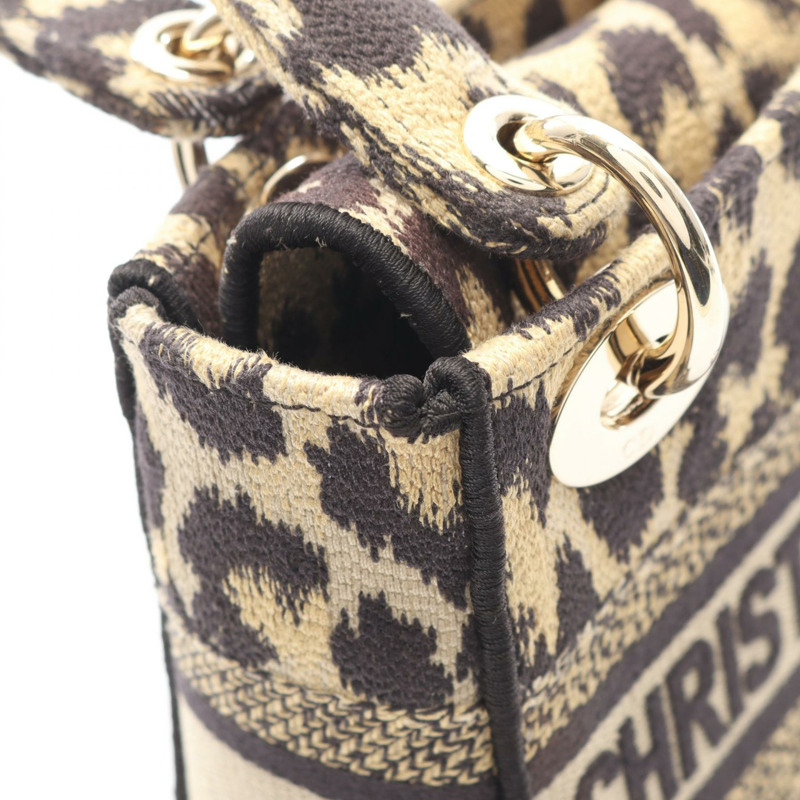 Dior LADY D-LITE 迷你單肩手提包，帆布材質，米色/黑色，二手，女士款，帶品牌標誌-7