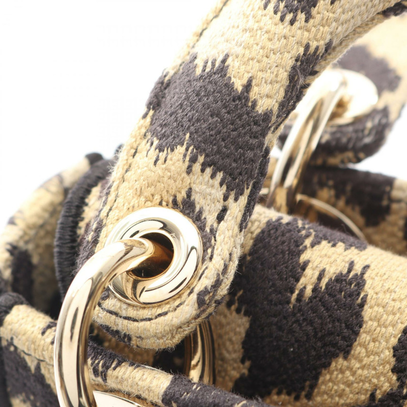 Dior LADY D-LITE 迷你單肩手提包，帆布材質，米色/黑色，二手，女士款，帶品牌標誌-8