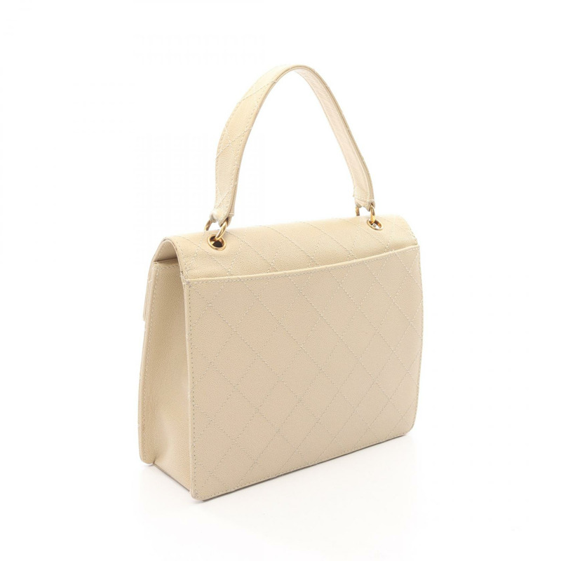 香奈兒 (CHANEL) Matelasse 手提包,粒面小牛皮,米色,二手,女士,金色五金,CC標誌,Coco-1