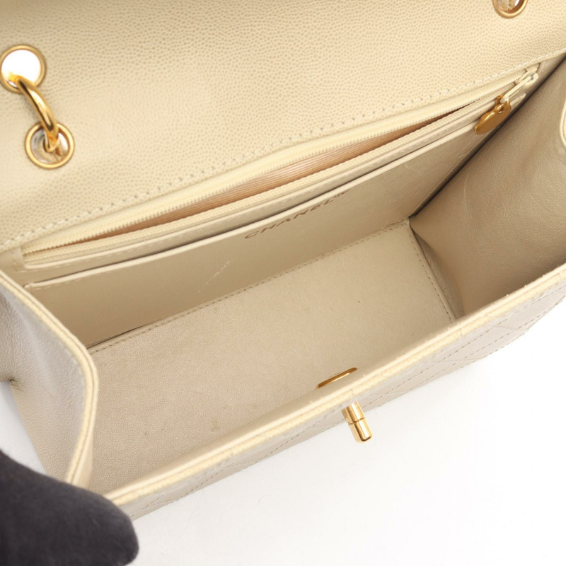 香奈兒 (CHANEL) Matelasse 手提包,粒面小牛皮,米色,二手,女士,金色五金,CC標誌,Coco-2