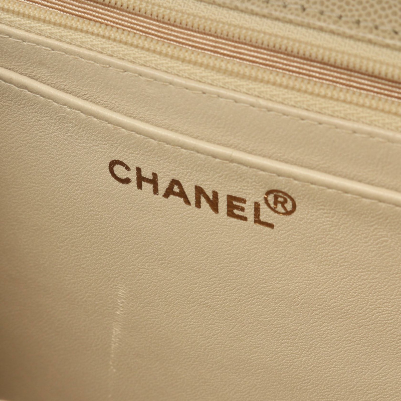 香奈兒 (CHANEL) Matelasse 手提包,粒面小牛皮,米色,二手,女士,金色五金,CC標誌,Coco-3