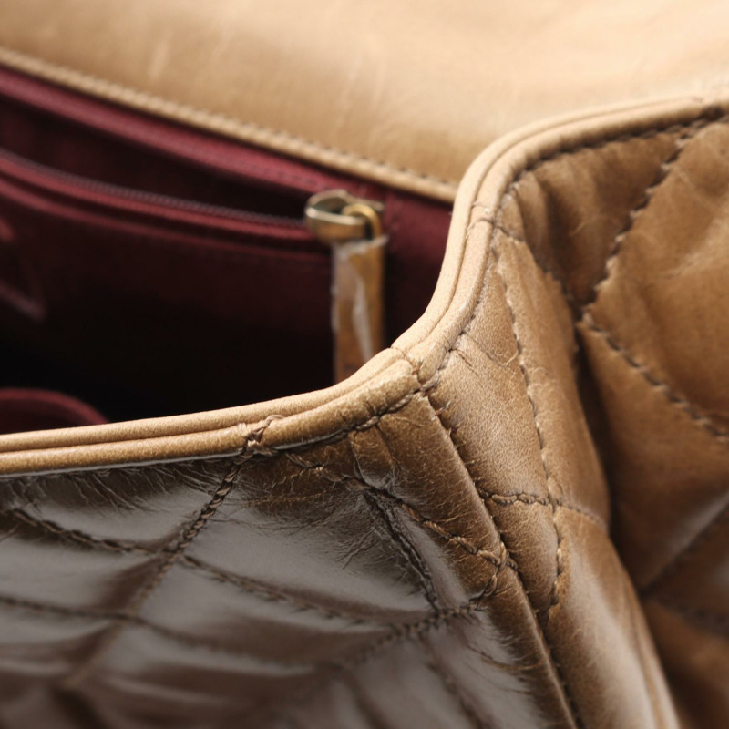 香奈兒 (CHANEL) 絎縫鏈條肩背包,棕色皮革,二手女士 Coco CC-7