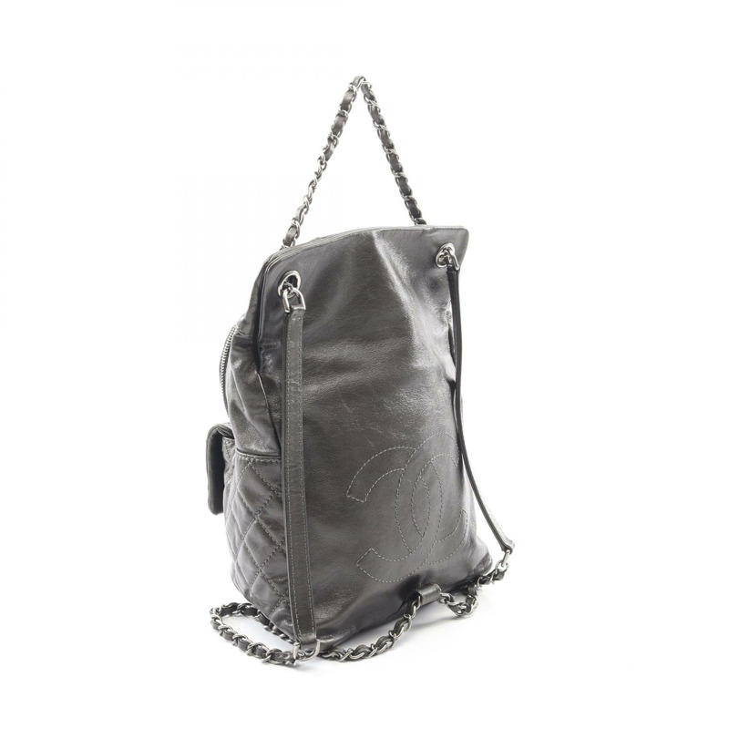 香奈兒 (CHANEL) Matelasse 鏈條雙肩包 小牛皮 灰色 二手 女士 CC-1