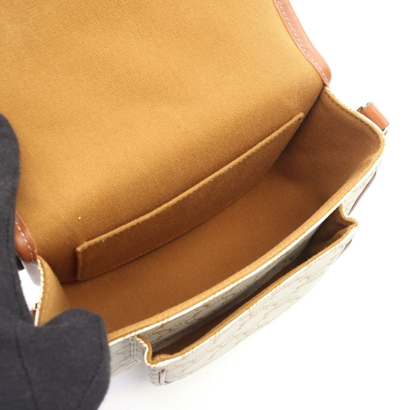 CELINE Folco 中型 Triomphe 單肩包，帆布皮革，白色/棕色，二手女款-2