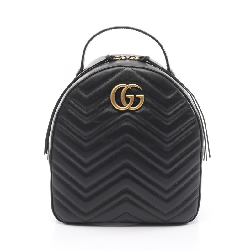 GUCCI GG Marmont 雙肩包 476671 黑色真皮二手女款-0