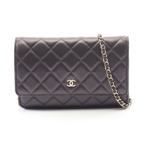 香奈兒 (CHANEL) 絎縫鏈條肩背斜背包，羊皮材質，紫色，金色五金，二手