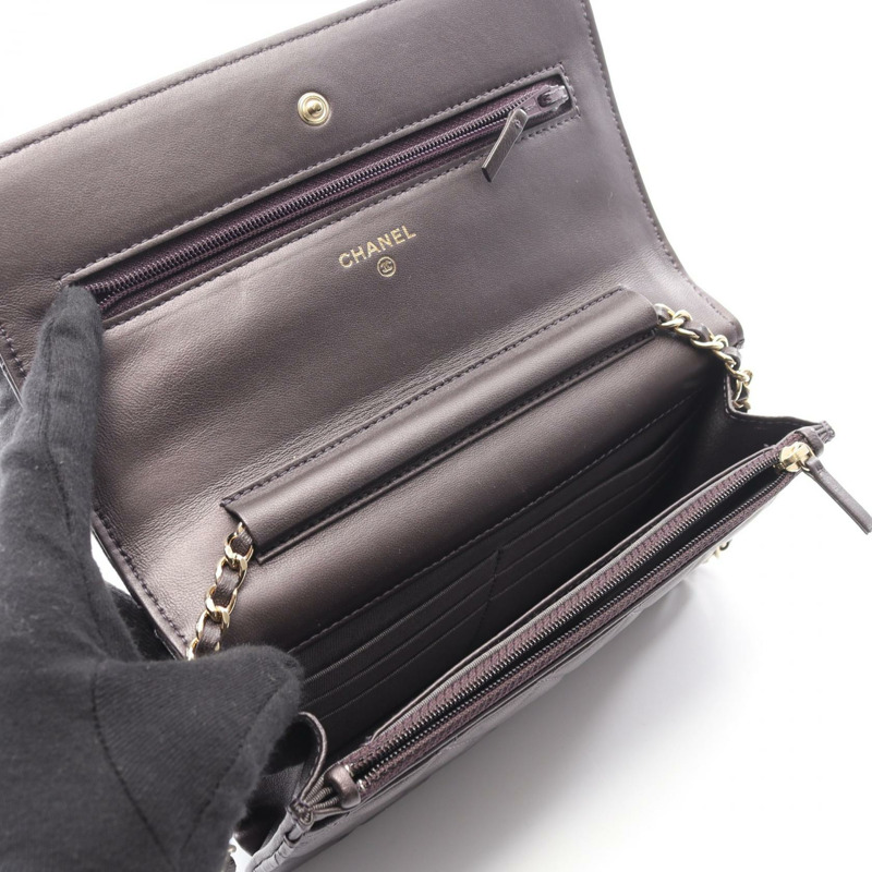 香奈兒 (CHANEL) 絎縫鏈條肩背斜背包，羊皮材質，紫色，金色五金，二手-2