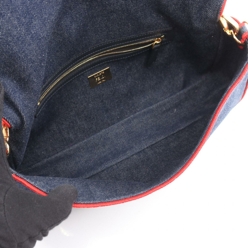 FENDI Mamma 水桶包 ROMA 單肩手提包 8BR771 牛仔布海軍藍紅色 二手 女士-2
