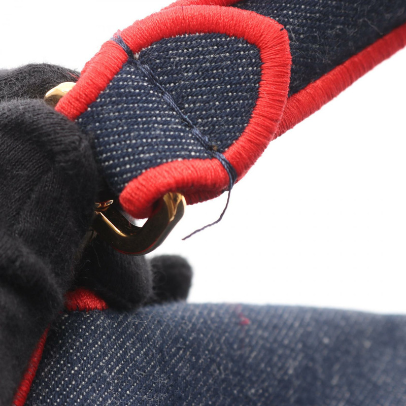 FENDI Mamma 水桶包 ROMA 單肩手提包 8BR771 牛仔布海軍藍紅色 二手 女士-6