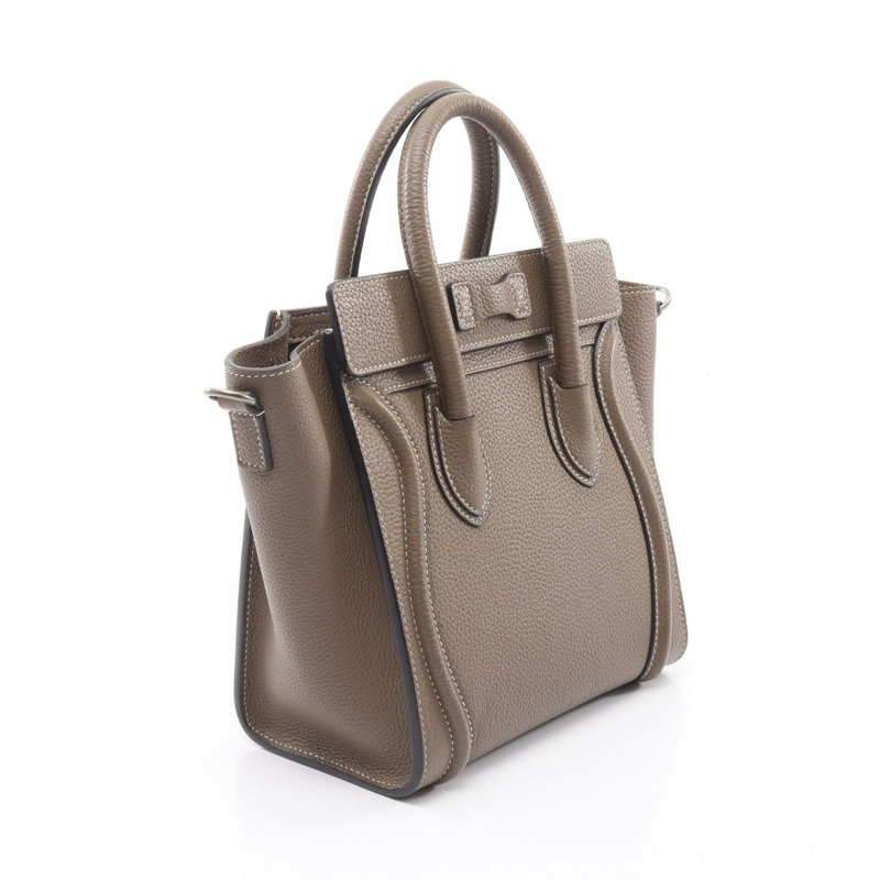 CELINE Luggage Nano Shopper 單肩斜背包 皮革 灰色 二手 女士-1