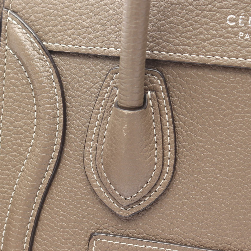 CELINE Luggage Nano Shopper 單肩斜背包,米色皮革,二手女款-12