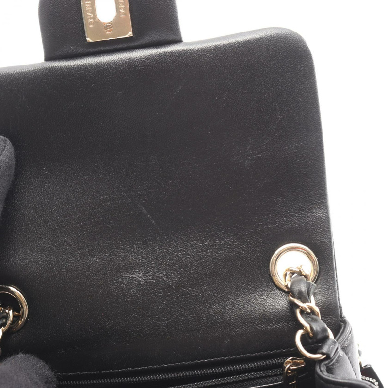 香奈兒巧克力棒迷你翻蓋單肩包 AS3744 羊皮 黑色 二手 金色五金-5