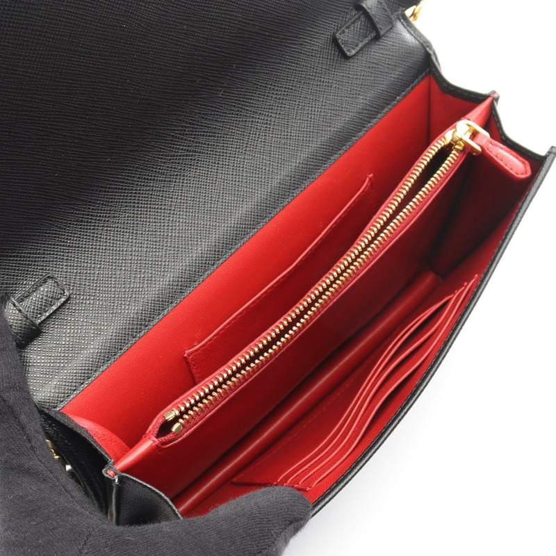 PRADA SAFFIANO LUX 鏈條單肩斜背包 1BP012 黑色皮革 二手 女士-2